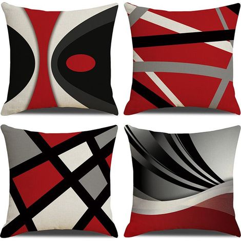 Housse De Coussin En Velours Décoratif Canapé 4pcs 50x50CM Housse Coussin Rayures Rouges Abstraction Moderne Coussin Décorative Super Lisse Doux Confortable Decoration Pour Exterieur Salon Maison Lit (1/5)