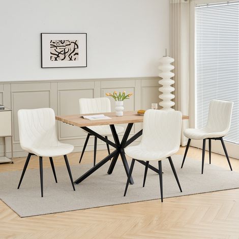 Wokaka Confezione da 4 sedie - scandinave - Rivestimento in PU - motivo rombi - per sala da pranzo (bianco) (1/5)