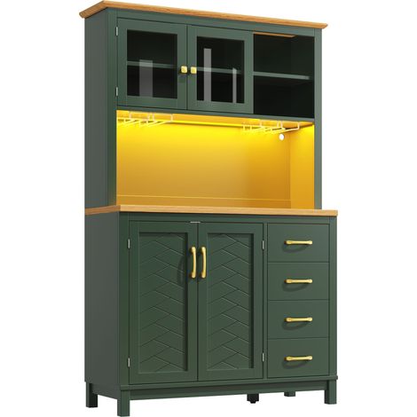 ELVMI Küchenschrank mit 4 Türen und LED per App steuerbar, für Küche und Esszimmer, aus MDF, 105.5 x 40 x 180 cm, Grün (1/5)