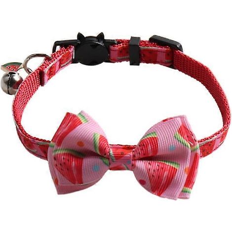 Cravate pour chat avec noeud papillon ajustable, collier formel costume tuxedo, accessoire avec grelot - motif pastèque, pour chien ou chat.