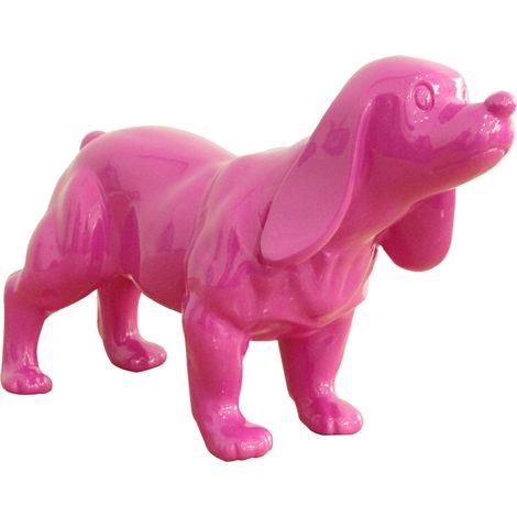 Statue chien cocker en résine avec peinture rose H25 cm - DINAH (1/3)