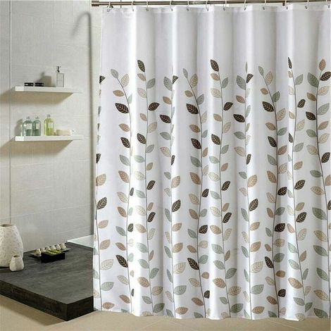 Blanc Rideau de Douche 180x200 cm, Tissu en Polyester Imperméable Anti Moisissure Lavable Machine Décoratif Long Baignoire Salle de Bain Rideau (1/5)