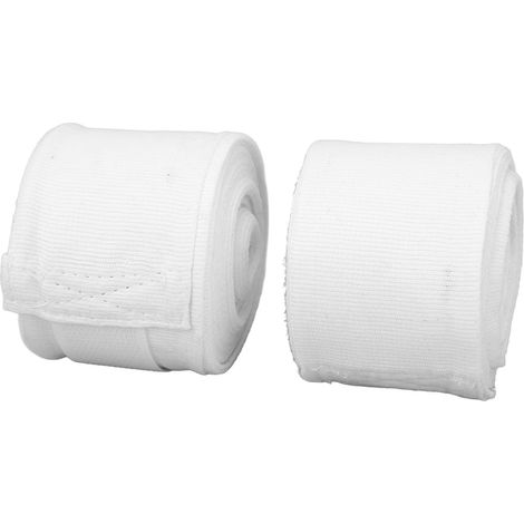 2 bandes de boxe en coton 5m, séchage rapide, semi-élastiques avec système hook-and-loop pour entraînement de Muay Thai et kickboxing, couleur blanche (1/5)