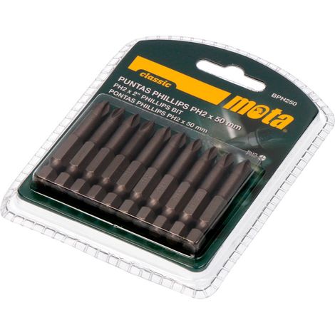 PACK 10 PUNTAS BIT PH 2x50mm 1/4 ACERO BPH250 MOTA (1/2)