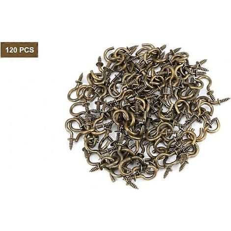 Lot de 120 crochets à vis de 30,02 mm, petits crochets à vis 3/4 pouce, crochets à vis en métal, crochets de plafond, pour surfaces en plastique et en bois, pour suspendre des plantes, décoration (1/4)