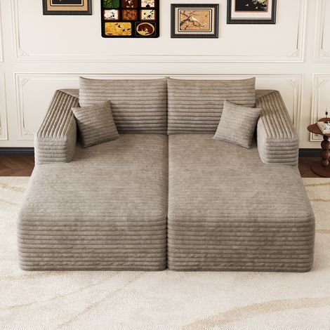 Divano modulare chaise longue in velluto a coste color cammello 180 x 151 cm OKWISH (1/5)