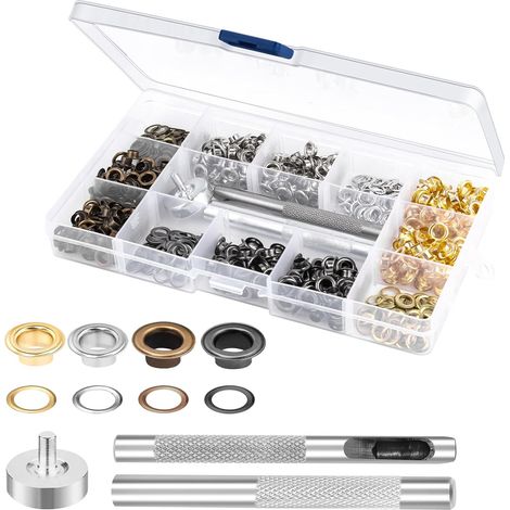 APEX 400PCS Oeillets pour Baches, Quatre Couleurs, œillets en Cuivre de 5 mm et Avec 3 Outils Oeillet Couture, Oeillets pour Toile (1/5)