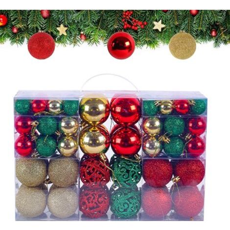 Lot de 100 boules de Noël en plastique robuste pour décoration d'intérieur et d'extérieur - Or, rouge et vert (1/5)