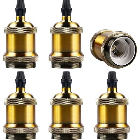 Lot de 6 douilles de lampe Edison vintage E27 en bronze - Boîtier en aluminium - Culot de lampe pour ampoule à vis Edison DIY - Applique murale, de table ou de suspension - Doré (1/5)