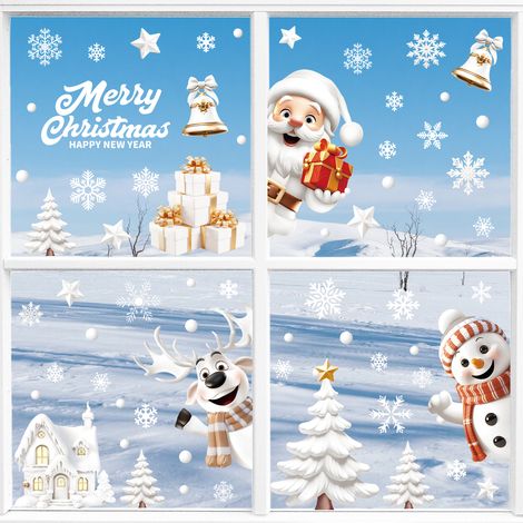 Inreeme Fensterbilder Weihnachten Fensterdeko Selbstklebend - 9 Blätter Statische Fenstersticker Weihnachten mit Schneeflocken, Wiederverwendbare Weihnachtsaufkleber Fenster Winter Weihnachtsdeko (1/5)