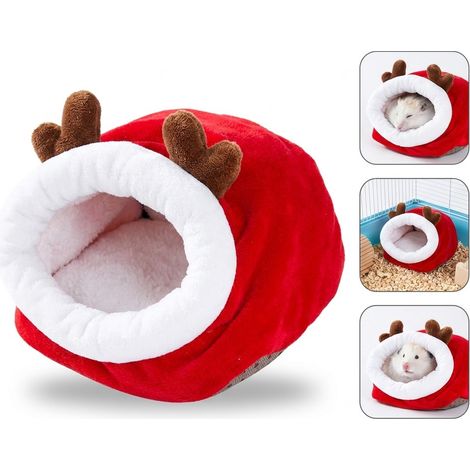 Lot de 2 nids d'hiver pour hamster en tissu epais et doux, isolation thermique, forme fermee avec entree ronde rassurante, taille M, lavage a la main, dimensions 15 x 14 x 13 cm, confort pour rongeur (1/5)
