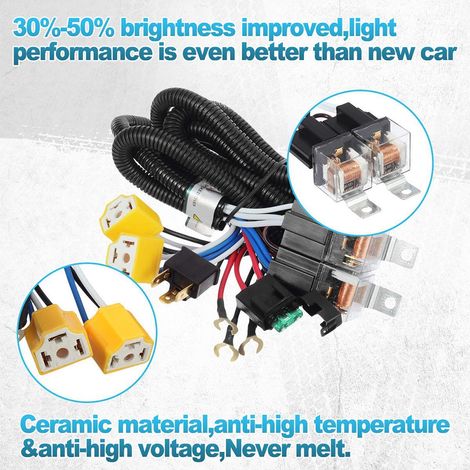 Kit 2 Ampoules H4 Phare LED 12V Douille Céramique Relais Faisceau de Câblage (1/5)