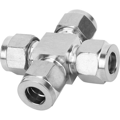 Raccord de tuyau d'eau à 4 voies en acier inoxydable, adaptateur avec écrou, Ф10 (1/5)