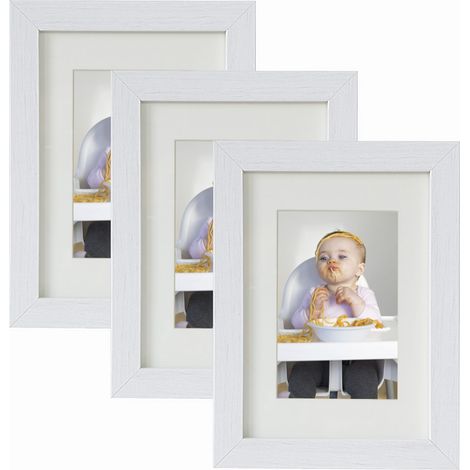 Set di tre cornici portafoto formato A5 (15x21 cm), con passe-partout, bianco retrò, BD art.