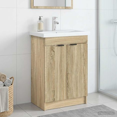 Meuble sous lavabo salle de bain, rangement, bois d’ingénierie, chêne sonoma 56 x 37,5 x 81 cm - PANGIVO (1/5)