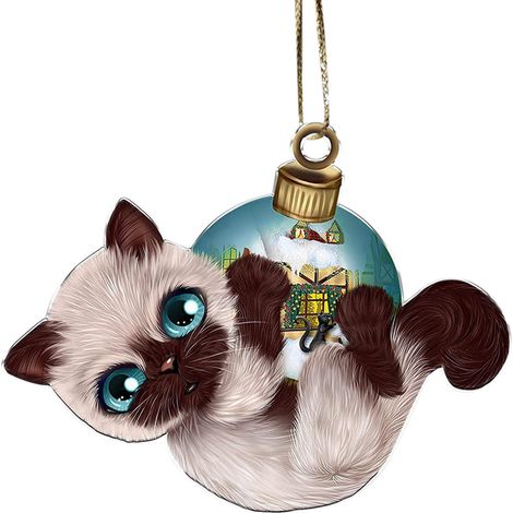 Pendentif Chat Noël Arbre - Acrylique - Décoration Arbre de Noël Voiture Maison - 1 Pièce (1/5)