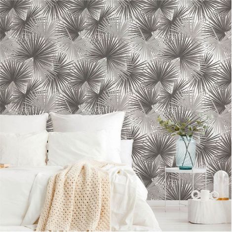Photo wallpaper wall Profhome 391842 hot embossed non-woven wallpaper smooth with jungle elements matt grey cream beige 1,59 m x 2,8 m (1/5)
