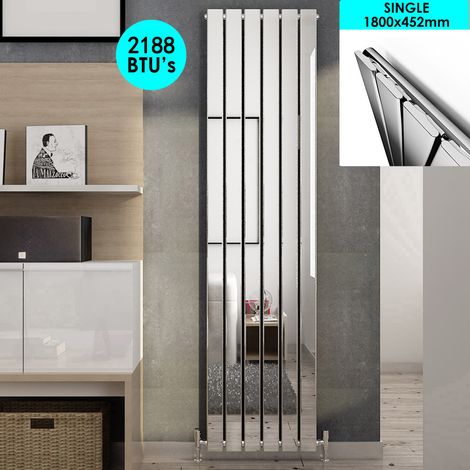 ELEGANT 1800 x 452 mm Chrome Vertical Column Radiator Single Flat Panel Heater For Bedroom + Anthracite Thermostatic Radiator Valves (1/5)