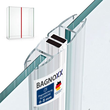 Duschdichtung Magnetdichtung für Duschtüren 180 Grad Transparent, 200cm Schiebetür oder Pendeltür im 180 Grad Schließwinkel, PVC Duschlippe - für 6mm Glasstärke (1/5)