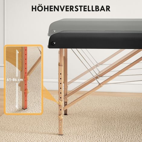 Table de massage portable pliable 2 sections, table de soin ajustable en hauteur, largeur 70 cm avec repose-tête, structure en bois, couleur noire. (1/5)