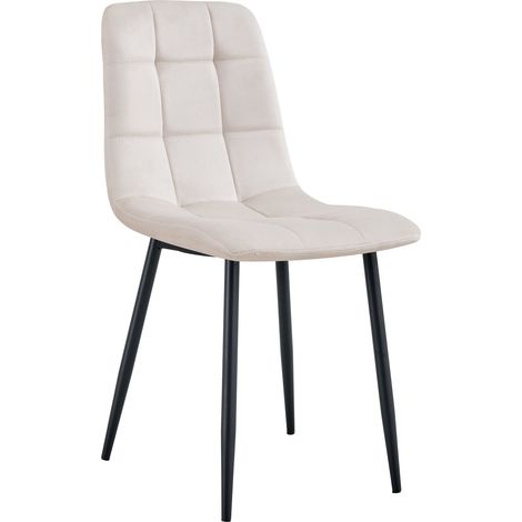 Lot 4 Chaises Salle à Manger Elisa Velours Beige Pieds Métal Noir 42x55x87cm (1/5)