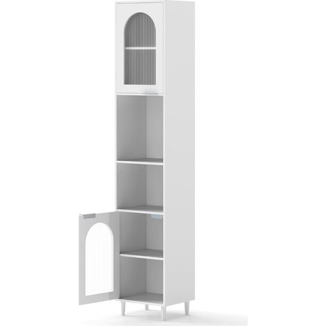 Mobiletto alto da bagno 35 x 30 x 180 cm design moderno con fermalibri e sicurezza rinforzata MDF bianco 200010249