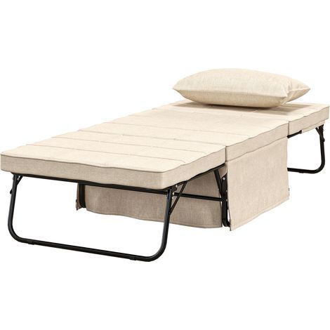 Fauteuil/lit/repose-pieds convertible 4 en 1, dossier réglable 5 positions et repose-pieds, crème (1/5)
