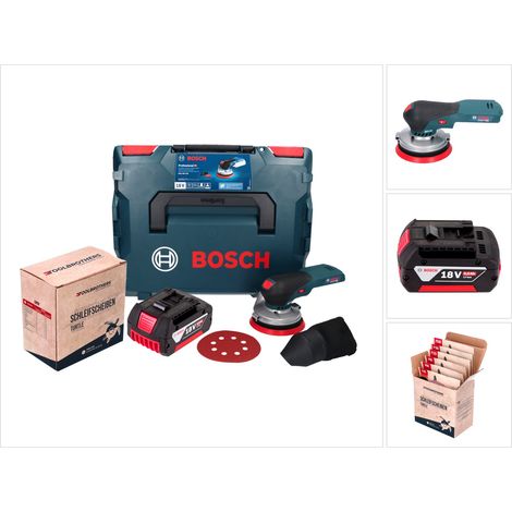 Bosch GEX 18V-125 Professional Akku Exzenterschleifer 18 V 125 mm Brushless + 1x Akku 5,0 Ah + 1x Toolbrothers TURTLE Schleifset + L-BOXX - ohne Ladegerät