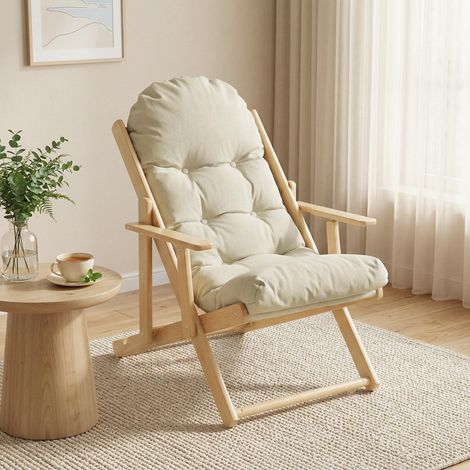 Fauteuil Chaise de Salon Pliable et inclinable en Bois Fauteuil Relax Confortable avec Coussin capitonné épais (1/5)