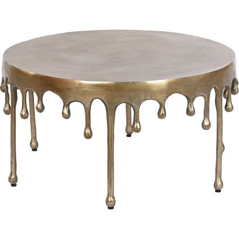 Table basse, table de salon ronde en aluminium coloris doré - diamètre 75 x Hauteur 40 cm (1/4)