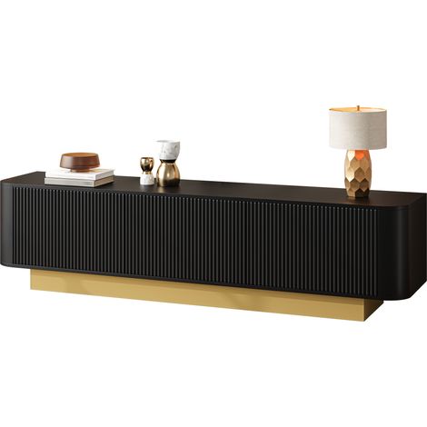 Meuble TV bas 170 cm (long)  Meuble TV bas moderne avec espace de rangement – Design arrondi, gestion des câbles, façade texturée – Meuble multimédia pour salon 170 cm