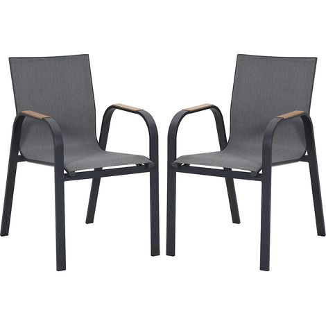 Lot de 2 fauteuils de jardin empilables en aluminium et textilène - Anthracite - ZEYVA de MYLIA (1/5)