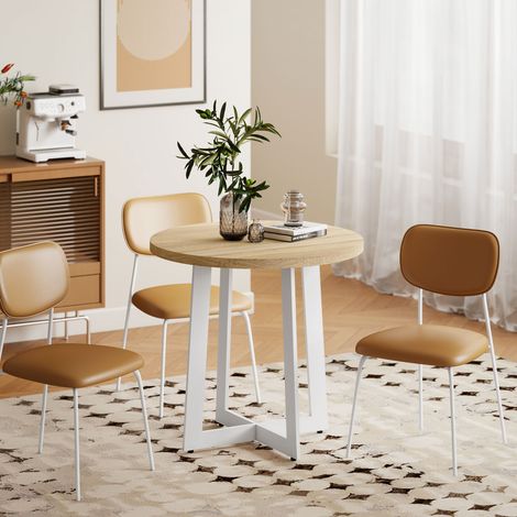 Mesa de Comedor Redonda para 4 Personas Mesa de Cocina con Tablero de Madera y Base de Acero Cruzada Ø80x75 cm Roble (1/5)