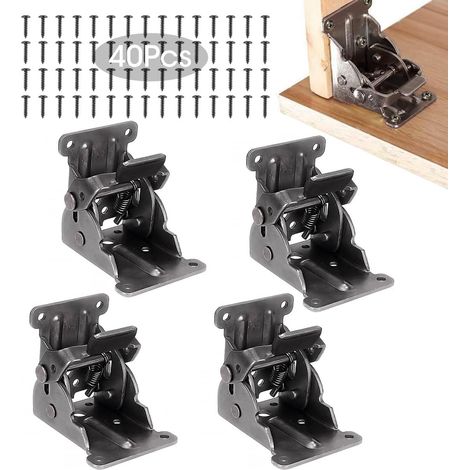 Juego de 4 piezas de patas de cama plegables con bloqueo y extensión, con soporte de fijación plegable y 40 tornillos.