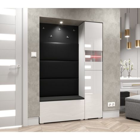 Viva – Ensemble de meubles d'entrée – Dimensions 120 x 35 x 182 cm – Étagères en verre – Panneau stratifié résistant – Éclairage LED inclus (1/4)