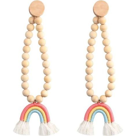 Set of 2 magnetic curtain ties, rainbow cord loops with decorative beads for windows. (1/5)