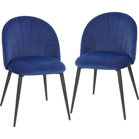 Set 2 Sedie da Pranzo Imbottite con Schienale a Conchiglia in Velluto, 52x55x79 cm, Blu