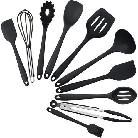 Set d'ustensiles de cuisine en siliCône 10 pièces set de cuisson résistance à la chaleur jusqu'à 230°C (noir) (1/5)