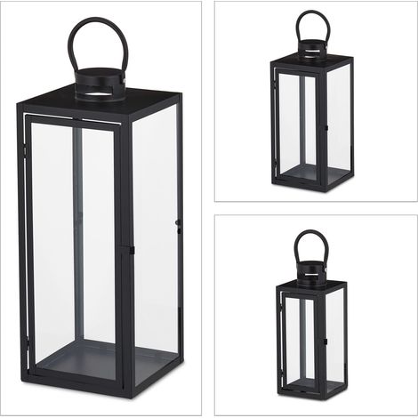Set di 3 lanterne decorative moderne 30 x 10 x 10 cm per uso interno ed esterno in metallo nero 130011663