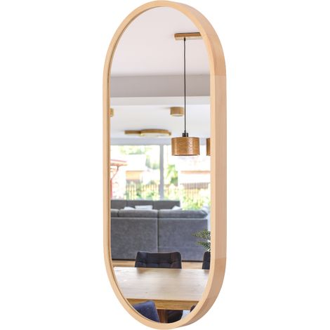 LEJA ovaler Wandbadezimmerspiegel aus Kiefernholz, 100x38 cm, stilvoll