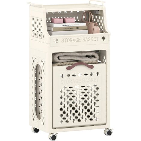 Cesta de ropa plegable con ruedas 44 x 29,5 x 78 cm para un almacenamiento práctico diseño contemporáneo beige PP 200017225