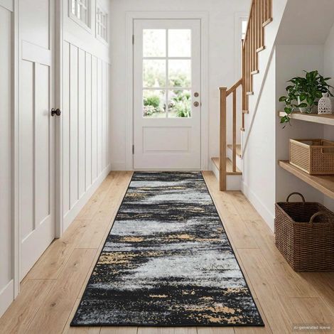 Coureur de Tapis LESAKA Noir et Or 50 x 150 cm Velours diamant (1/4)