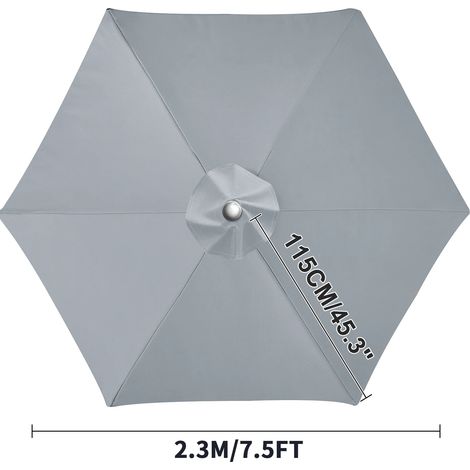 (Gris clair, 6 baleines, 2,3 m) Toile de rechange pour pare-soleil, imperméable, coupe-vent et résistante aux UV. (1/5)