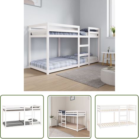 The Living Store Etagenbett Weiß 80x200 cm Massivholz Kiefer - Holzbett - Etagenbett - Jugendzimmer - Doppelbett - Einzelbett (1/5)