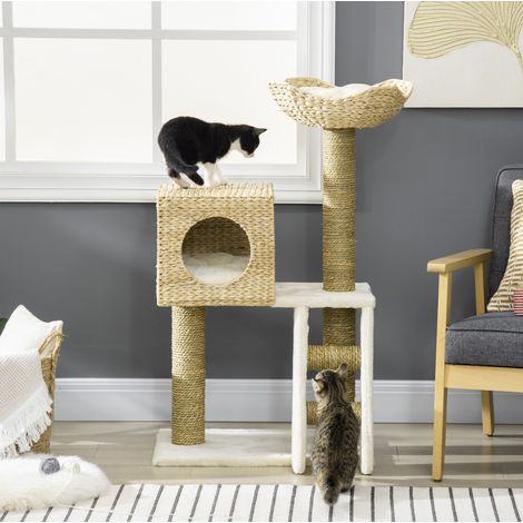 Árbol para gatos 57x37x100,5 cm de tablero de partículas natural con cuevas - MEUBLIV (1/5)