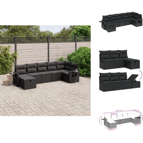 Salon de jardin 7 pcs avec coussins noir résine tressée - Ensemble Salon De Jardin - Mobilier Extérieur - Salon De Jardin Design - Fauteuil De Jardin - Table Basse Jardin (1/4)