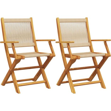vidaXL Folding Chairs 2 pcs Beige Solid Wood Acacia and Polypropylene