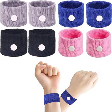 Lot de 8 bracelets anti-nausées et d'acupression pour soulager le mal des transports, les vertiges et les nausées matinales, notamment pendant la grossesse, en voiture ou en mer.
