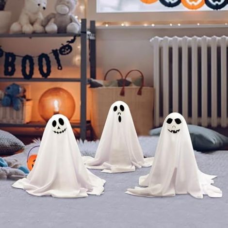 Lanternes fantômes d'Halloween avec piquets, lot de 3, décorations effrayantes pour jardin, terrasse, extérieur, éclairage d'ambiance pour fête, géantes et effrayantes (1/4)