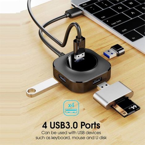 Hub USB - 4 Ports USB 3.0/2.0 - Pour Ordinateur Portable et Bureau - Lecteur De Cartes Intégré - 1 Unité (1/5)